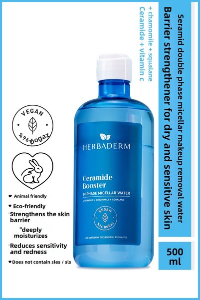 Herbaderm Ceramide Booster, Dual Phase Micellar Makeup Cleansing Water 500 ml