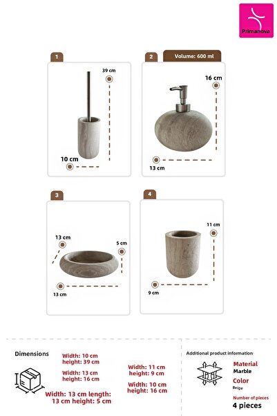 Prima Nova Bella Vita Bathroom Set 4 Pieces - Beige