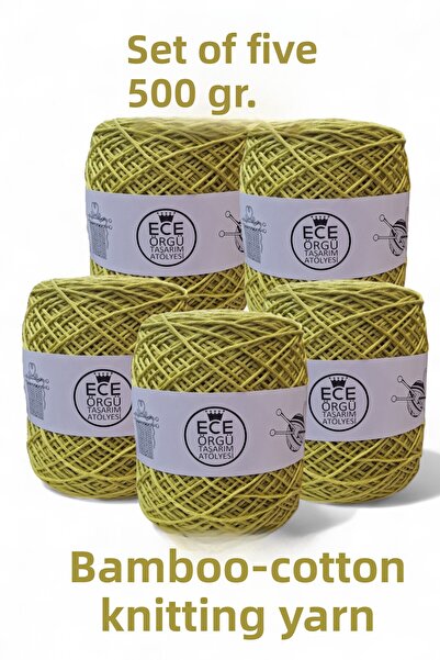 Ece Örgü Tasarım Atölyesi Fir de tricotat din bumbac, verde deschis, bambus (...