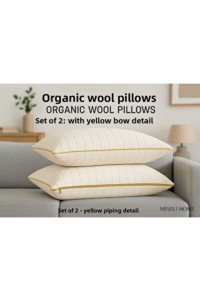 MEŞELİ TEKSTİL 2-Piece Natural Luxury Wool Pillow and Wool Pillowcase with Special Bias Tape Detail |   Durable Organic