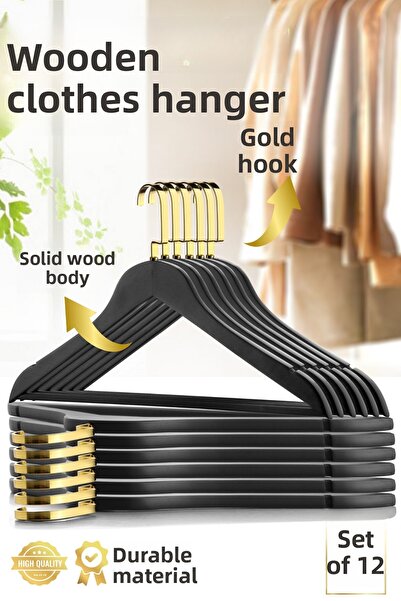 Nandy Home Set de 12 umerașe din lemn pentru cămăși și haine, umeraș pentru î...