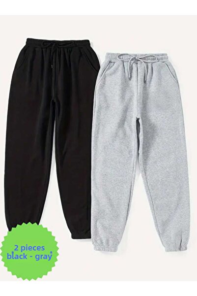 THE WHITE Girl's Black-Grey Tracksuit Bottom