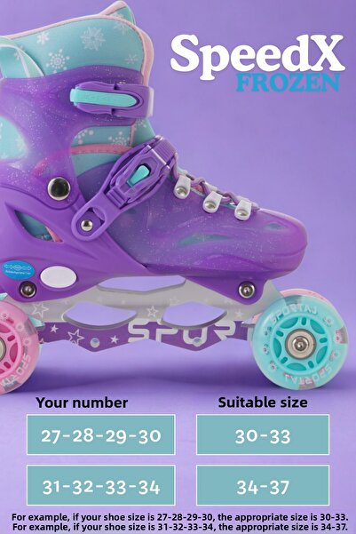 Sportaj Speedx Frozen Professional Kids Roller Skates Lighted Silicone Wheels with Carry Bag