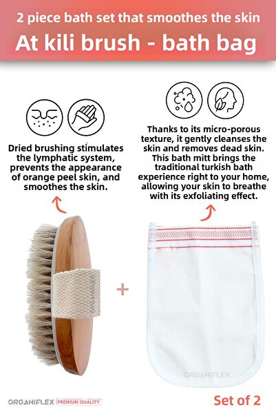 organiflex مجموعة فرشاة السيلوليت من شعر الحصان وحقيبة الحمام ذات المسام الدقيقة مكونة من قطعتين