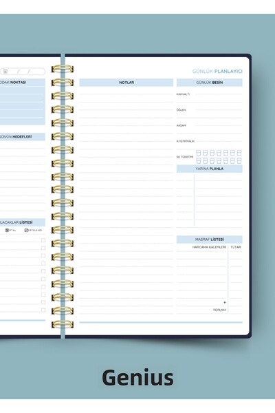 Dahiyen A5 Spiral Linen Undated Planner Agenda - Navy Blue Hard Cover