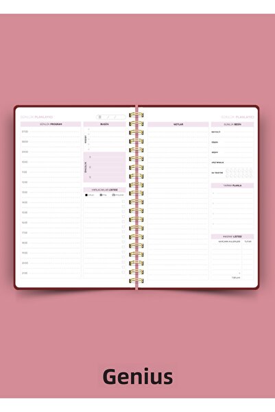 Dahiyen A5 Spiral Linen Undated Planner Agenda - Burgundy Hard Cover