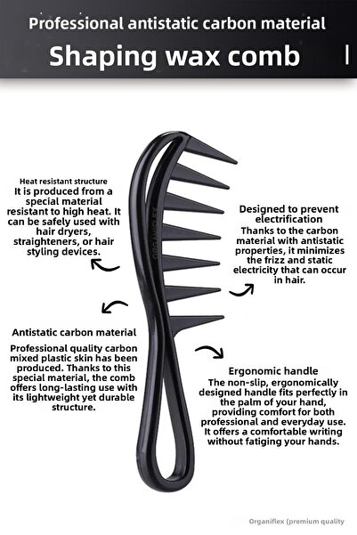 organiflex Pieptene antistatic pentru modelare din carbon, cu gamă largă de ceară