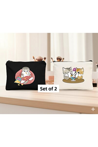 Boom town Black Ecru, Makeup Bag Set of 2, Wallet, Pen Holder, Cloth Bag