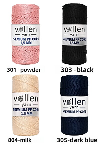 vollen yarn Polyester Macrame Cord 1.5 mm 100 g 150 m – Pack of 10, Supla and Bag Cord