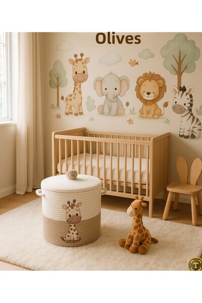 Secem Boutique سلة ألعاب الزرافة، سلة بغطاء من الجوت 30x30