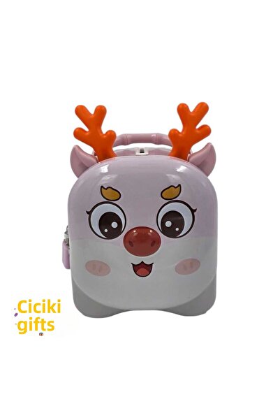 ciciki hediyelik حصالة على شكل غزال لطيف، صندوق نقود تذكاري مع قفل ومفتاح