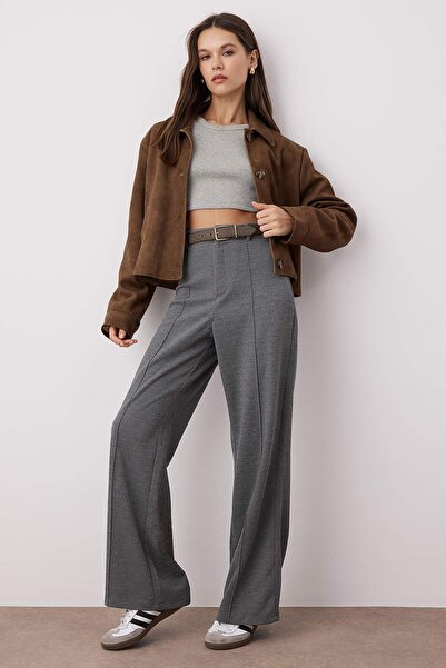 Trendyol Collection Необхідні речі в гардеробі – Антрацитові преміум-штани прямого крою з еластичною талією | TWOAW26PL00024