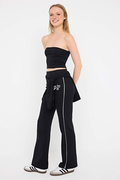 Trendyol Collection Black 3-Piece Teen Slogan Embroidery Detail Zipper Stretch Knitted Bottom - Top Set Twoaw26Au00091
