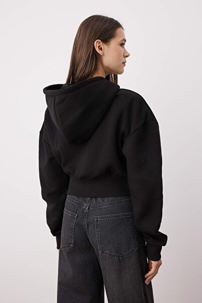 Trendyol Collection Černá Regular/Normal Fit Mikina s kapucí Silná vnitřní fleecová pletená mikina TWOAW25SW00068