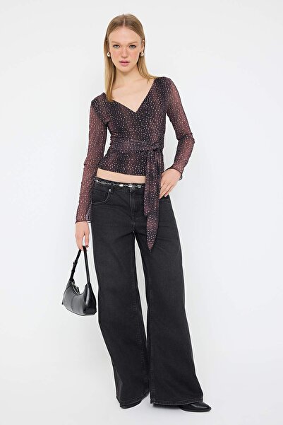 Trendyol Collection Teen Brown Animal Wrap Fitted/Slim Fit Knitted Blouse Twoaw26Bz00226