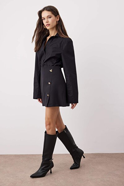 Trendyol Collection Black Accessory Button Woven A-Line/A-Line Mini Skirt Twoaw26Et00102