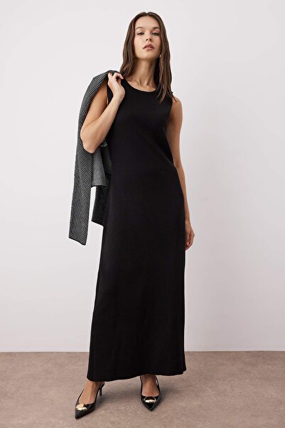 Trendyol Modest Μαύρο κανονικό πλεκτό ζακάρ μονόχρωμο πλεκτό μεταχειρισμένο κάτω μέρος - άνω μέρος TCTAW26US00017