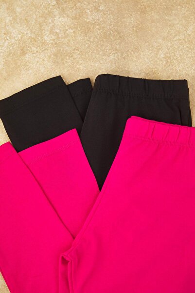 TRENDYOLKIDS Black-Fuchsia Plain Knitted Leggings Tkdss25Ta00006