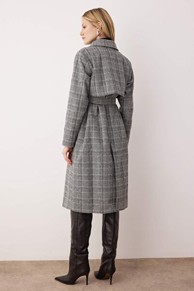 Trendyol Collection Multicolor Plaid Pattern Mono Closure Long Oversize Coat Twoaw26Kb00049