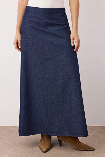 Trendyol Collection Dark Blue Flounced Maxi Denim Skirt Twoss25Et00005