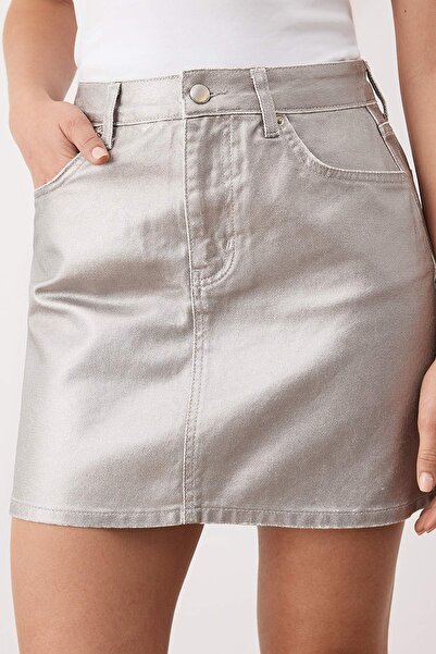Trendyol Collection Silver Plated Mini Denim Skirt Twoaw26Et00078