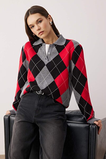 Trendyol Collection Anthracite Premium Yarn/Special Yarn Baklava Pattern Knitwear Sweater Twoaw26Kz00129