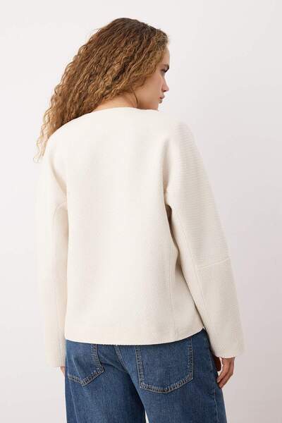 Trendyol Collection Ecru Double-Breasted Closure Woven Tweed Jacket Twoaw26Ce00026