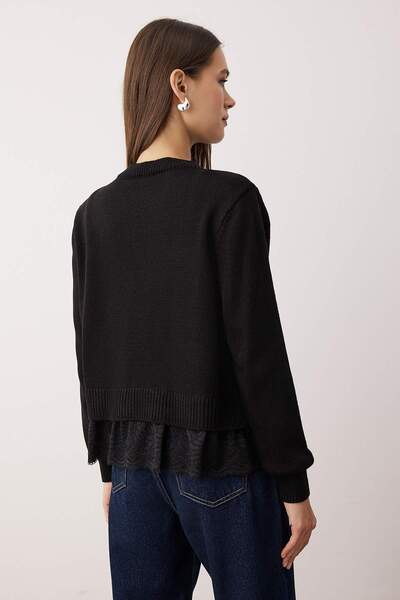 Trendyol Collection Black 2-Piece Skirt Edge Lace Garnish Knitwear Cardigan-Blouse Knitwear Cardigan Twoaw26Hi00019