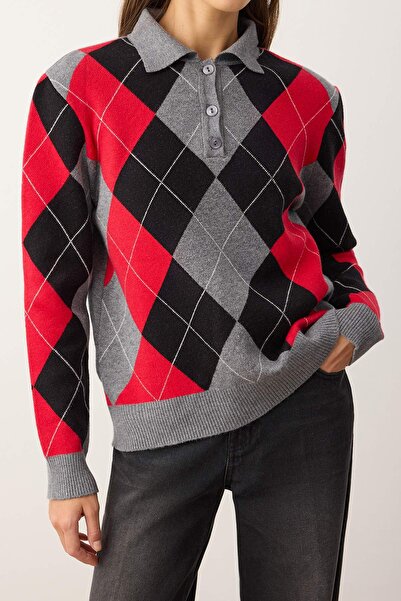 Trendyol Collection Anthracite Premium Yarn/Special Yarn Baklava Pattern Knitwear Sweater Twoaw26Kz00129