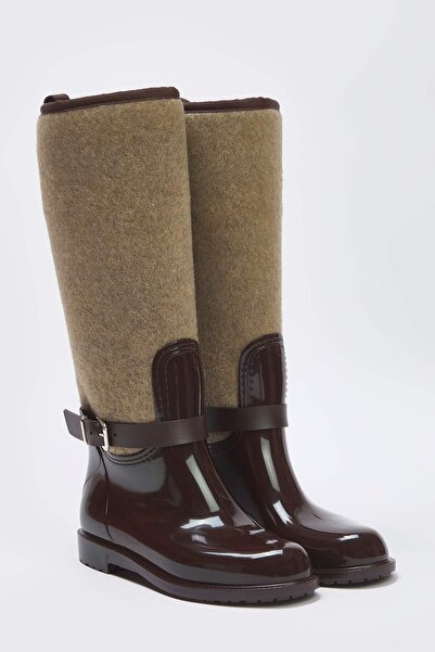 TRENDYOL SHOES Καφέ Γυναικείες μπότες βροχής με ίσια τακούνια TAKAW26CZ00006