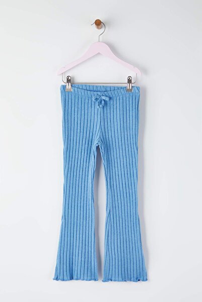 TRENDYOLKIDS Μπλε-μπεζ βαμβακερό μαλακό ελαστικό κολάν 2 τεμαχίων για κορίτσια με απλό πλεκτό σχέδιο TKDAW26TA00005