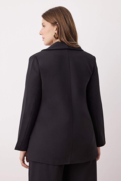 Trendyol Curve Чорний підв'язка і комір Деталізований Регулярний крій Великий розмір Тканий піджак TBBAW26AG00027