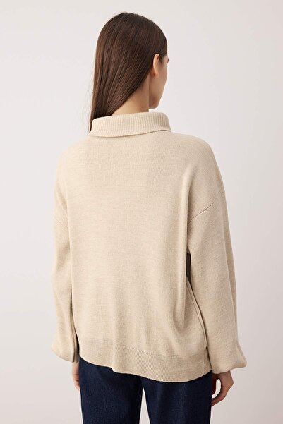 Trendyol Collection Stone Wide Fit Zippered Knitwear Sweater Twoaw26Kz00109