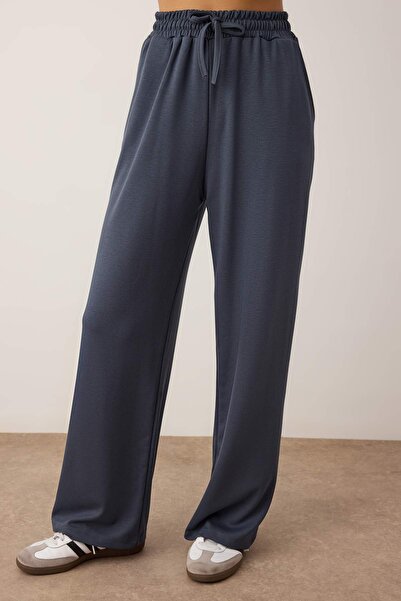 Trendyol Collection Anthracite Short Sleeve Crew Neck Relaxed/Comfortable Fit Flexible Knitted Bottom - Top Set Twoaw26Au00084