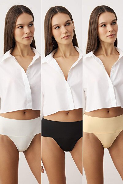 Trendyol Collection Μαύρο-άσπρο-χρώμα δέρματος 3 τεμαχίων χωρίς ραφή/χωρίς ίχνη κοπής με λέιζερ Micro πλεκτό εσώρουχο THMAW26KU00039