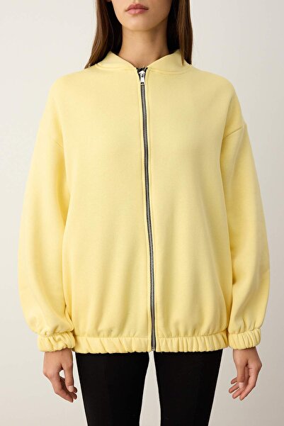 Trendyol Collection Teen Light Yellow Zippered Oversize/Wide Fit Thick Fleece Inside Knitted Sweatshirt Twoaw25Sw00122