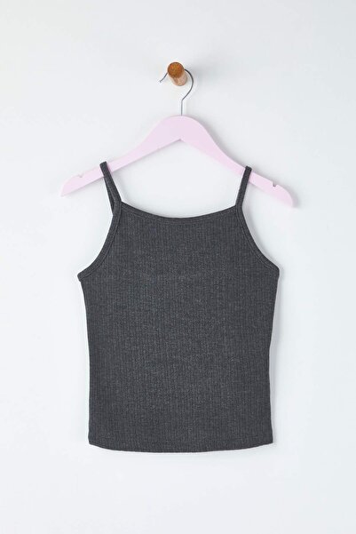TRENDYOLKIDS Gray Cotton Crew Neck 2-Piece Undershirt-Cardigan Crop Regular Girl's Knitted Set Tkdaw26Ts00015