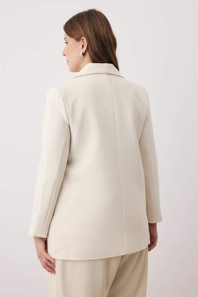 Trendyol Curve Ecru Regular Fit Plus Size Woven Jacket with Tie and Collar Detail Tbbaw26Ag00027