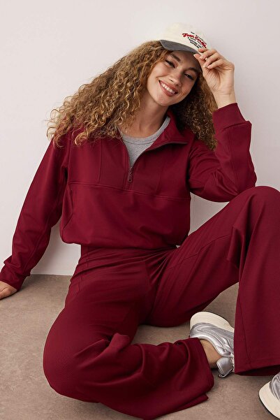 Trendyol Collection Burgundy Brushed Soft Fabric Sports Knitted Sweatshirt Thmaw26Sw00001