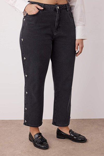 Trendyol Curve Fekete kő magas derekú nagy méretű Mom farmer TBBAW26CJ00044