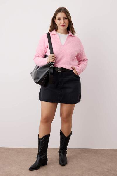 Trendyol Curve Pink Polo Neck Soft Feel Knitwear Sweater Tbbaw26An00024