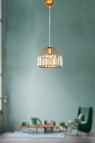 VENON Aydınlatma Titania Tekli Gold Avize Kristal Taşlı Sarkıt Avize Modern