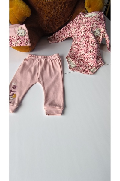 Miniworld Erkek-Kız Bebek Omuz Genişletmeli Çıtçıtlı Body Pijama Bere Takımı, %100 Pamuk , Modern Tasarım