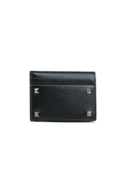Valentino Garavani Rockstud Black Leather Men's Card Holder