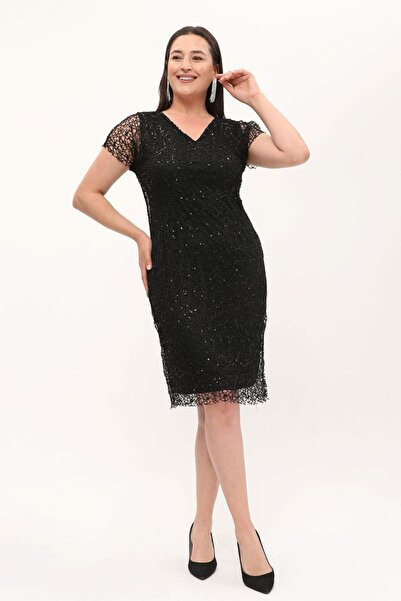 rotop Φόρεμα για περίσταση, μαύρο χρώμα, από δαντέλα με διακοσμητικές πούλιες