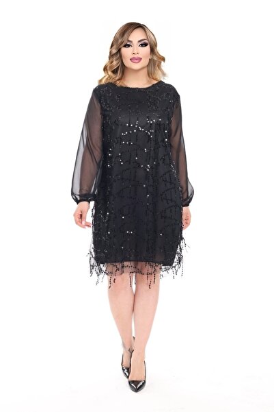 rotop Κομψό φόρεμα Almona, για εκδηλώσεις, μαύρο χρώμα, με μακριά διαφανή μαν...