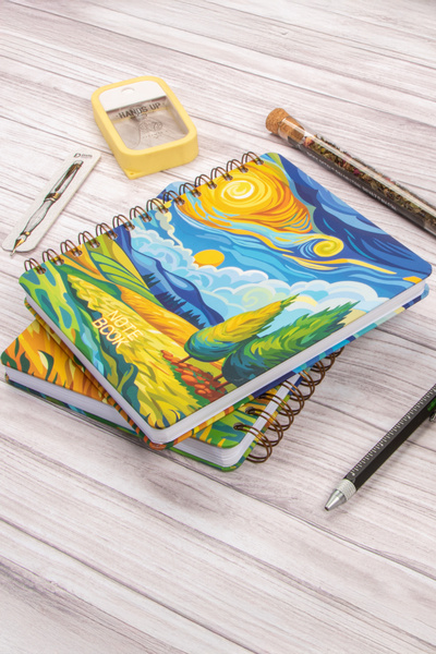 DİVAL Caiet de școală cu spirală, cu copertă rigidă Van Gogh, 16,5x20 cm, cu puncte, nedatat