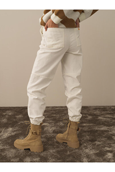 Xint Kadın Ekru Regular Fit Kadife Pantolon