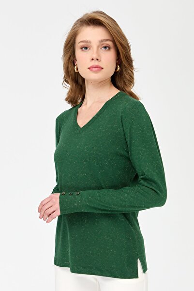 Desen Triko Γυναικεία μανίκια με λαιμόκοψη με κουμπιά Lurex μπλούζα O.Head