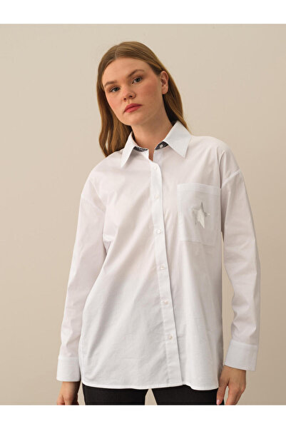 Xint Kadın Kbeyaz Pamuklu Oversize Gömlek